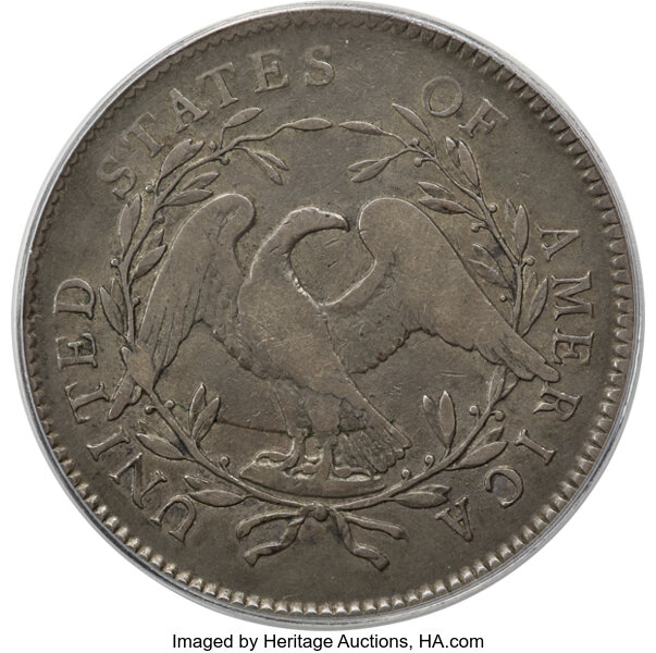 image for: 1795 $1 Flowing Hair, Two Leaves, B-1, BB-21, R.2, VF25 PCGS....