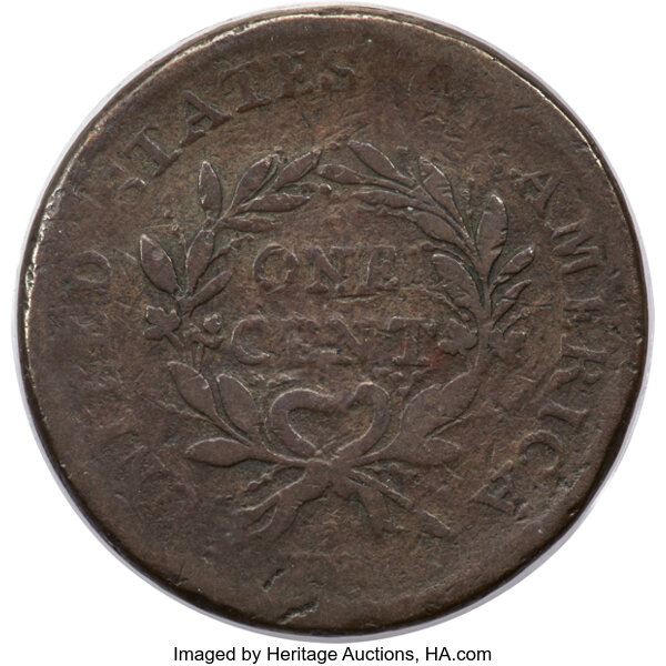 image for: 1793 1C Wreath, Vine and Bars Edge, S-9, B-12, R.2, VG8 PCGS....