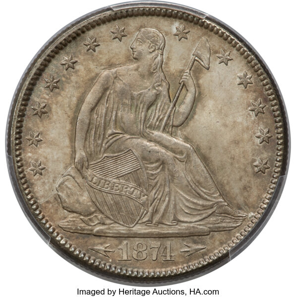 image for: 1874 50C Large Arrows, WB-102, MS64 PCGS. CAC....