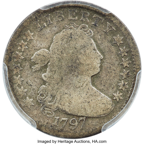 image for: 1797 10C 13 Stars, JR-2, R.4, VG8 PCGS....