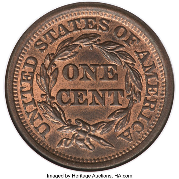 image for: 1849 1C N-6, N-22, R.1, MS65 Red and Brown NGC....