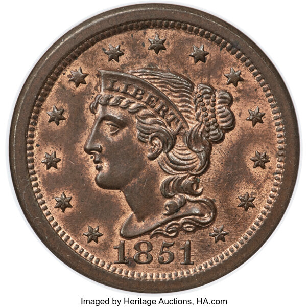 image for: 1851/81 1C N-3, R.1, MS65 Red and Brown NGC....
