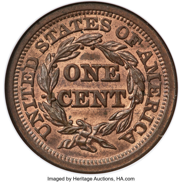 image for: 1851/81 1C N-3, R.1, MS65 Red and Brown NGC....