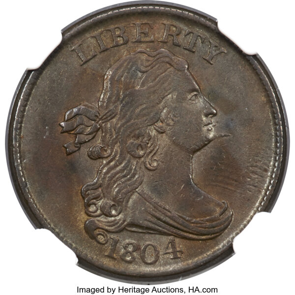 image for: 1804 1/2 C Spiked Chin, C-8, B-7, R.1, MS63 Brown NGC....