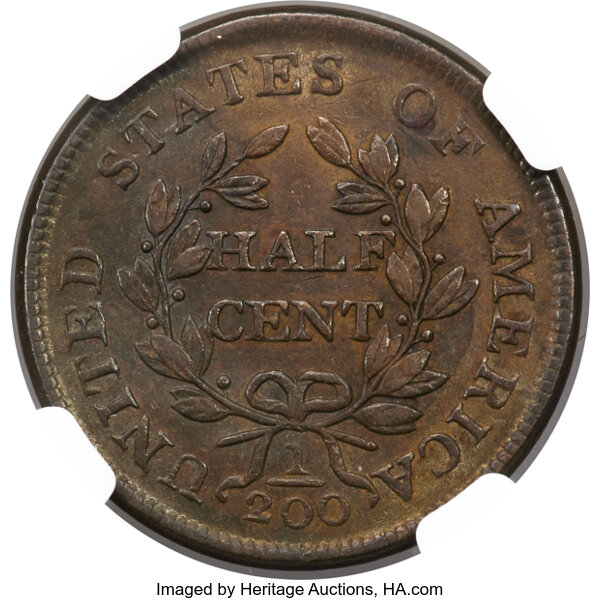 image for: 1804 1/2 C Spiked Chin, C-8, B-7, R.1, MS63 Brown NGC....