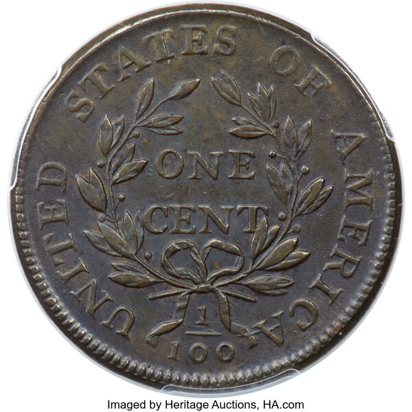 image for: 1798 1C Second Hair Style, S-184, B-45, R.1, AU58 PCGS. CAC....