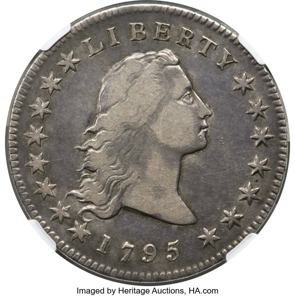 image for: 1795 $1 Flowing Hair, Two Leaves, B-1, BB-21, R.2, VF25 NGC....
