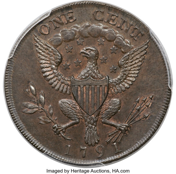 image for: 1791 Washington Small Eagle Cent MS65 Brown PCGS. Baker-16, W-10630, GW-17, R.3. ...