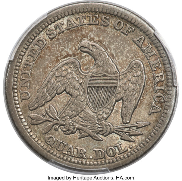 1853/53 Liberty Seated Quarter No Arrows, Overdate FS 301