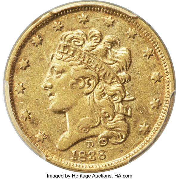 image for: 1838-D $5 HM-1, R.3, AU50 PCGS....