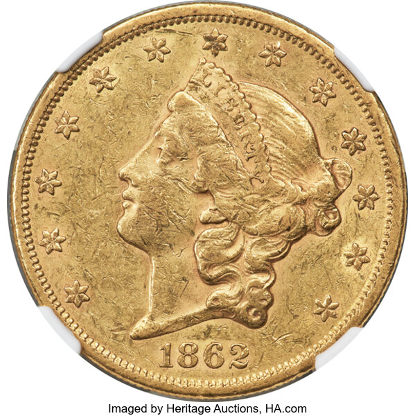 image for: 1862 $20 AU55 NGC....