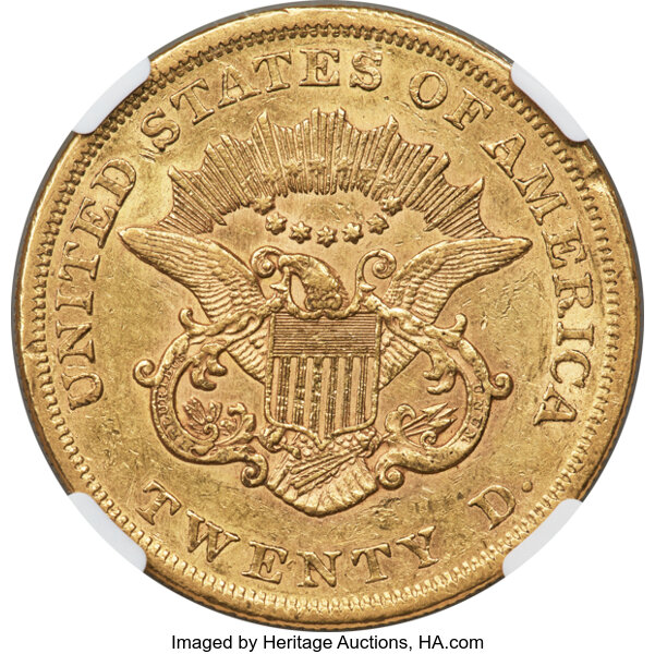 image for: 1862 $20 AU55 NGC....