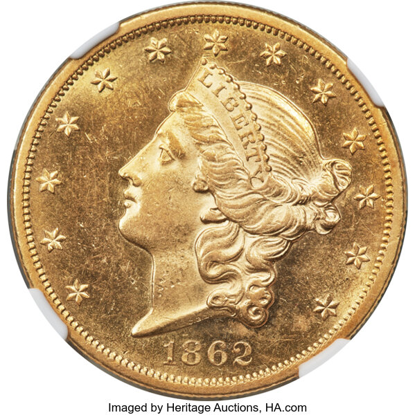 image for: 1862 $20 MS61 NGC....