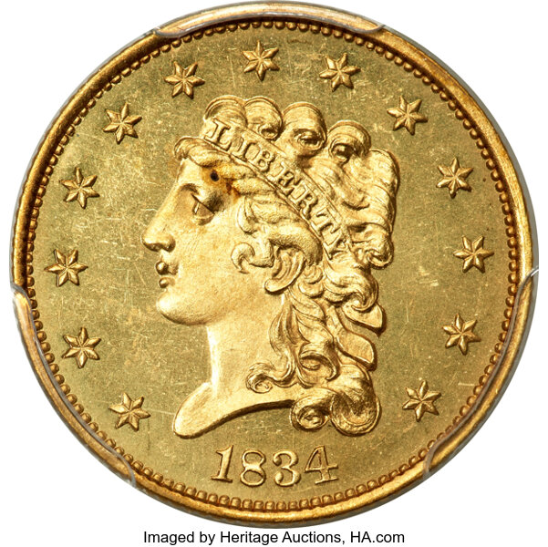 image for: 1834 $2 1/2 Small Head, HM-1, JD-1, R.7 as a Proof, PR64 Cameo PCGS....