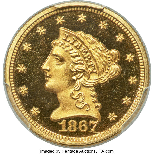 image for: 1867 $2 1/2 JD-1, High R.6, PR65 Deep Cameo PCGS. CAC....
