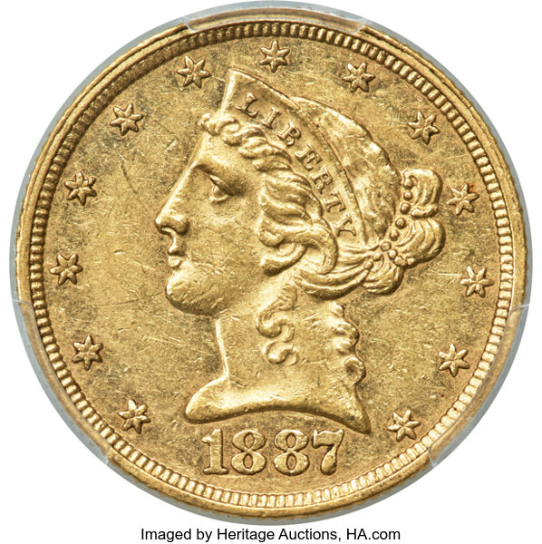 image for: 1887 $5 JD-1, R.5, PR55 PCGS. CAC....