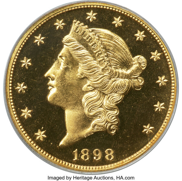 image for: 1898 $20 JD-1, R.5, PR65 Cameo PCGS. CAC....