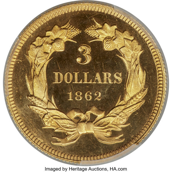 image for: 1862 $3 JD-1, High R.6, PR65+ Deep Cameo PCGS. CAC....