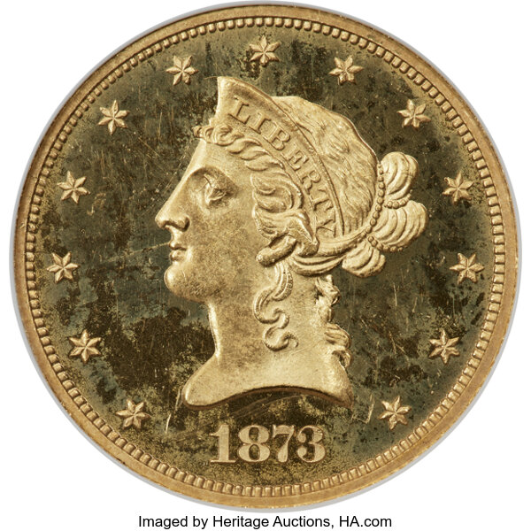 image for: 1873 $10 Closed 3, JD-1, Low R.7, PR63 Cameo NGC....