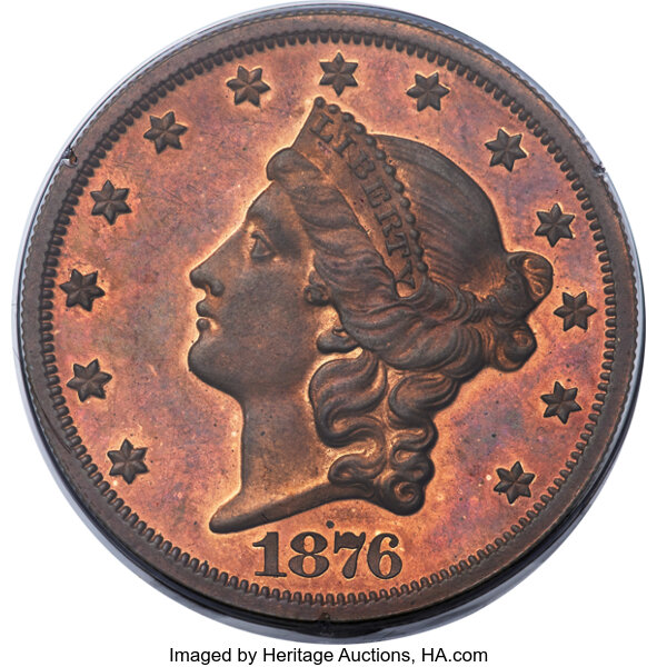 image for: 1876 $20 Liberty Twenty Dollar, Judd-1493, Pollock-1646, R.7, PR64 Red and Brown PCGS. CAC....