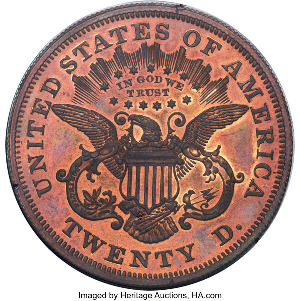 image for: 1876 $20 Liberty Twenty Dollar, Judd-1493, Pollock-1646, R.7, PR64 Red and Brown PCGS. CAC....