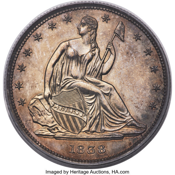 image for: 1838 P50C Seated Liberty Half Dollar, Judd-79A, Pollock-86, Low R.7, PR63 PCGS....