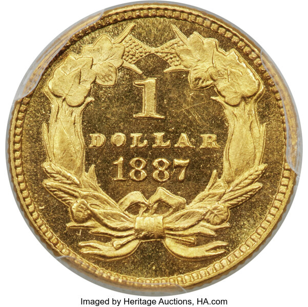 image for: 1887 G$1 Date Left, JD-2, R.5, PR66+ Cameo PCGS. CAC....