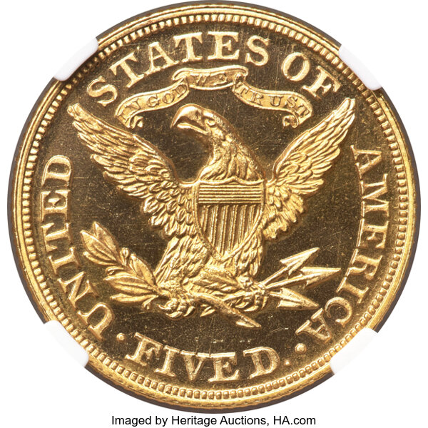 image for: 1873 $5 Closed 3, JD-1, High R.6, PR63 Cameo NGC. CAC....