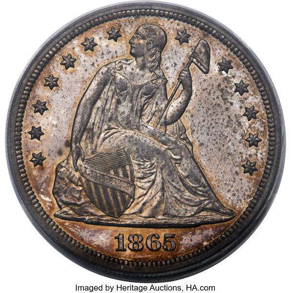 image for: 1865 $1 Motto Seated Dollar, Judd-434, Pollock-507, Low R.7, PR64 PCGS....