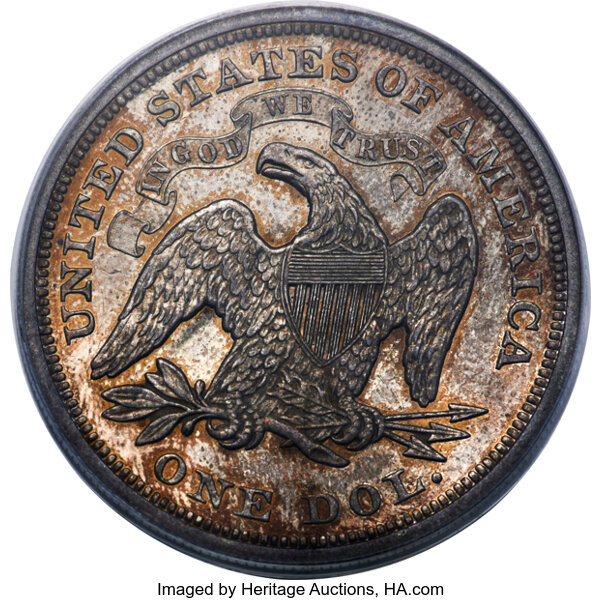 image for: 1865 $1 Motto Seated Dollar, Judd-434, Pollock-507, Low R.7, PR64 PCGS....