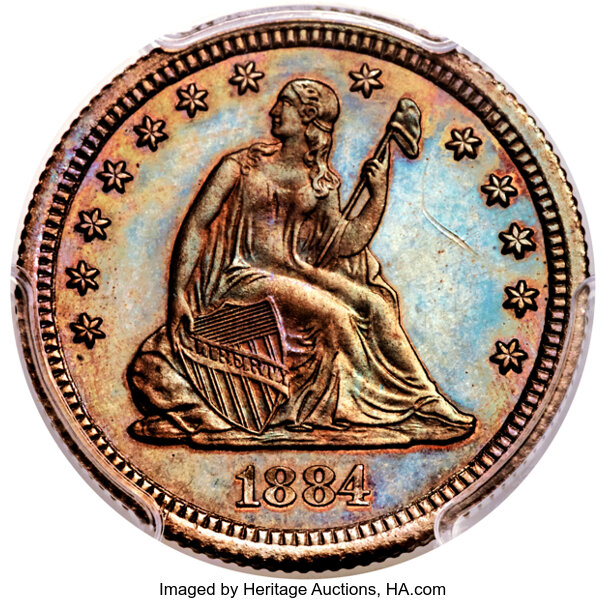 image for: 1884 25C Seated Quarter, Judd-1729, Pollock-1940, Unique, PR64 Brown PCGS....
