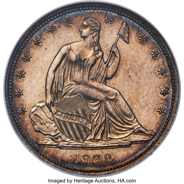 image for: 1838 P50C Seated Liberty Half Dollar, Judd-76A Restrike, Pollock-82, R.8, PR66 NGC....