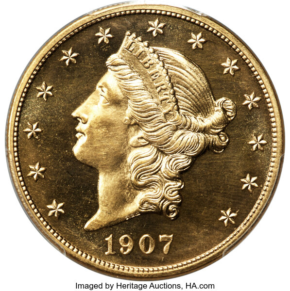 image for: 1907 $20 JD-1, R.5, PR64+ Cameo PCGS. CAC....