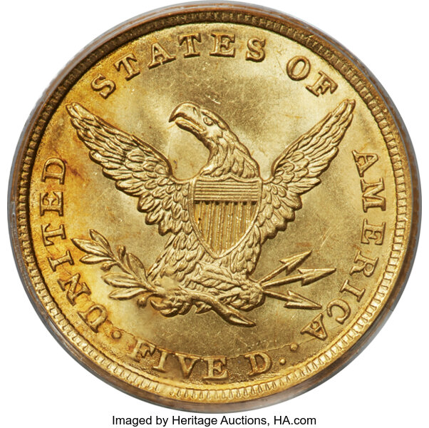 image for: 1842 $5 Small Letters MS66 PCGS. Breen-6536....