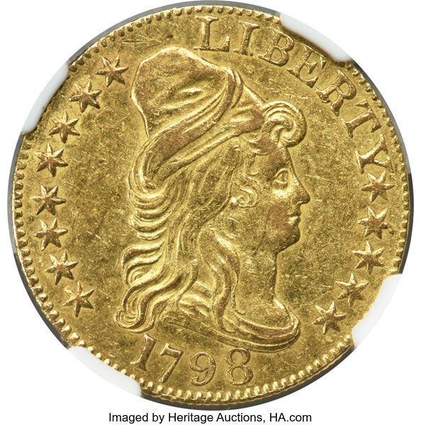 image for: 1798 $5 Large Eagle, Large 8, 14 Stars Reverse, BD-3, R.5, AU55 NGC....