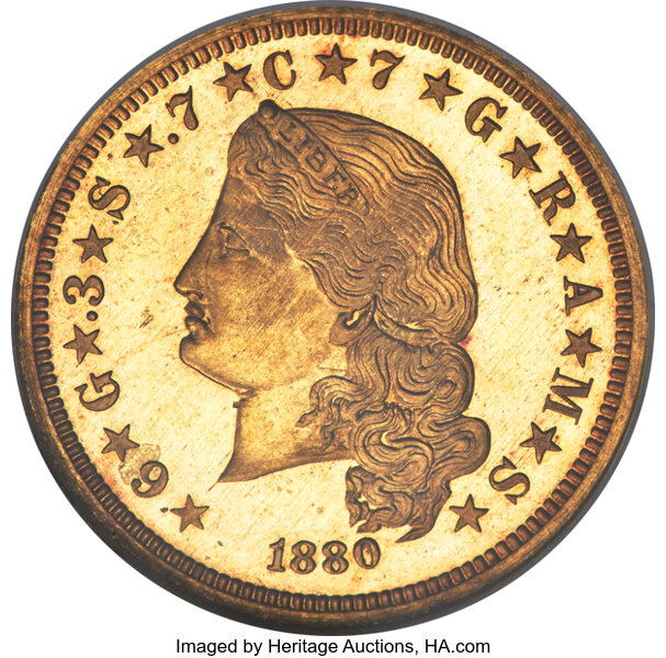 image for: 1880 $4 Flowing Hair Stella, Judd-1657, Pollock-1857, JD-1, High R.6, PR66 Cameo NGC....