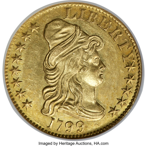 image for: 1799 $5 Small Reverse Stars, BD-1, High R.5, MS63 NGC....