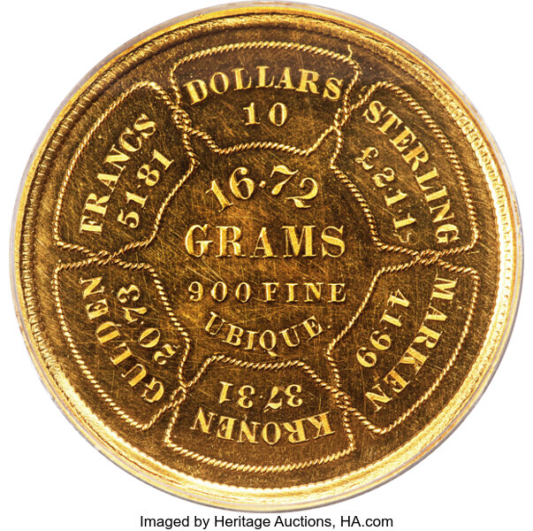 image for: 1874 $10 Bickford Ten Dollar, Judd-1373, Pollock-1518, R.8, PR65 Deep Cameo PCGS....