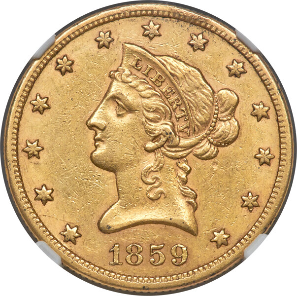 image for: 1859-S $10 AU58 NGC....