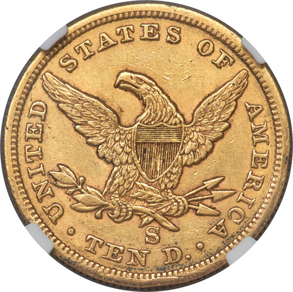 image for: 1859-S $10 AU58 NGC....