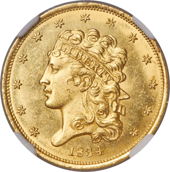 image for: 1834 $5 Plain 4, HM-8, R.4, MS65+ NGC....