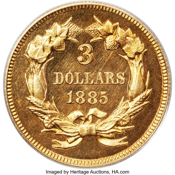 image for: 1885 $3 JD-1, High R.4, PR65 PCGS. CAC....