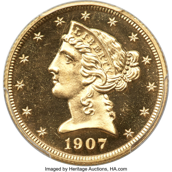 image for: 1907 $5 JD-1, Low R.5, PR65 Cameo PCGS....