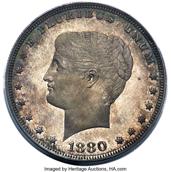 image for: 1880 $1 Goloid Metric Dollar, Judd-1654, Pollock-1854, Low R.7, PR65 PCGS....