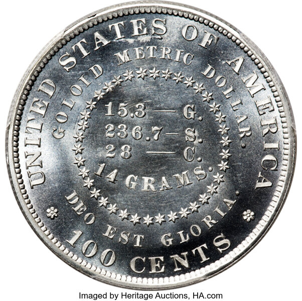 image for: 1880 $1 Goloid Metric Dollar, Judd-1656, Pollock-1856, High R.7, PR66 Cameo PCGS....