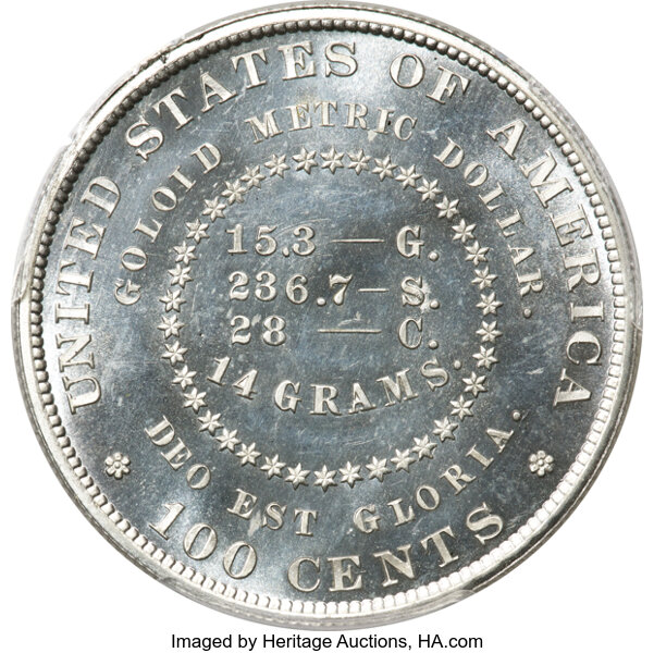 image for: 1879 $1 Goloid Metric Dollar, Judd-1629, Pollock-1825, High R.7, PR68 Cameo PCGS....