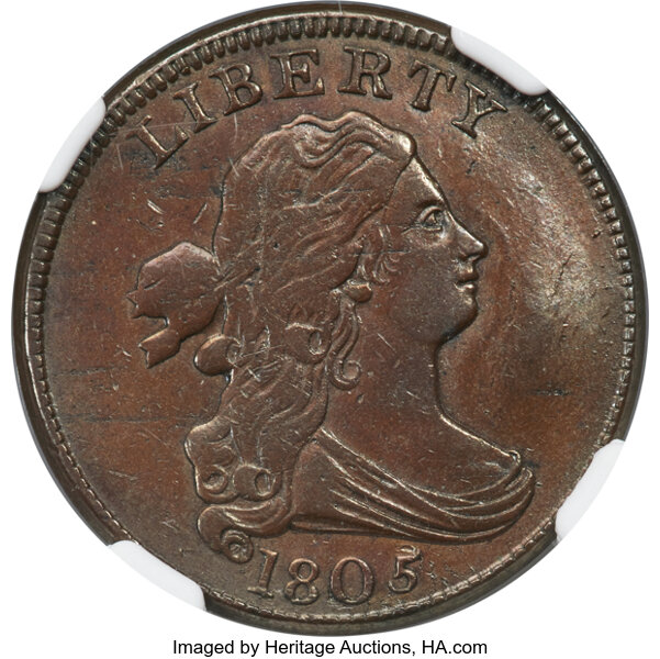 image for: 1805 1/2 C Small 5, Stems, C-3, B-3, R.4, AU58 NGC....