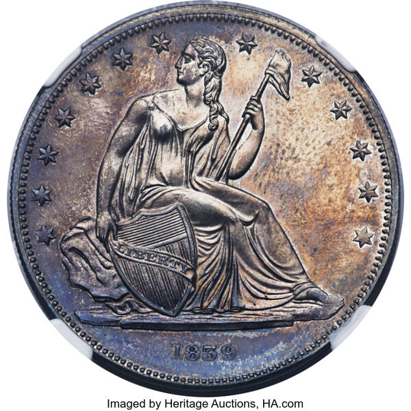 image for: 1839 P$1 Name Omitted, Judd-104 Restrike, Pollock-116, R.3, PR64 NGC....