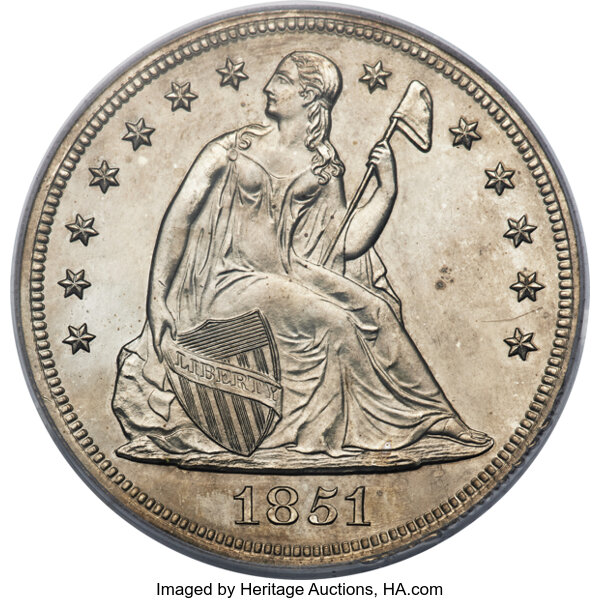 image for: 1851 $1 Restrike PR64 PCGS. OC-P4, High R.6....