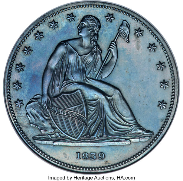 image for: 1839 P$1 Name Omitted, Judd-104 Restrike, Pollock-116, R.3, PR65 NGC....